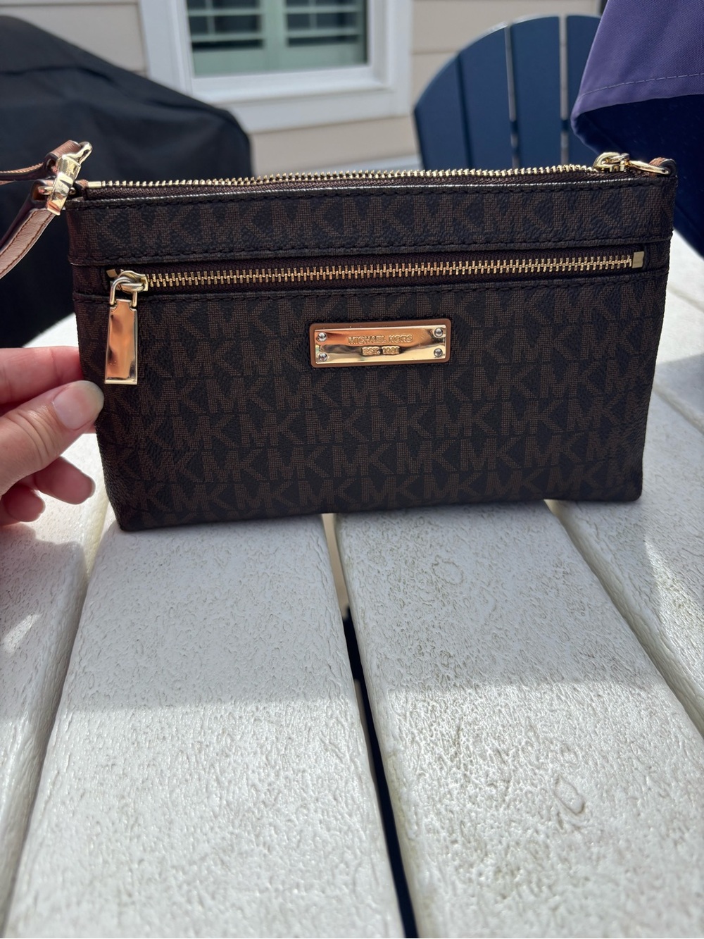 Michael Kors Dark Brown Monogram Wristlet with Gold Hardware - Picture 2 of 6